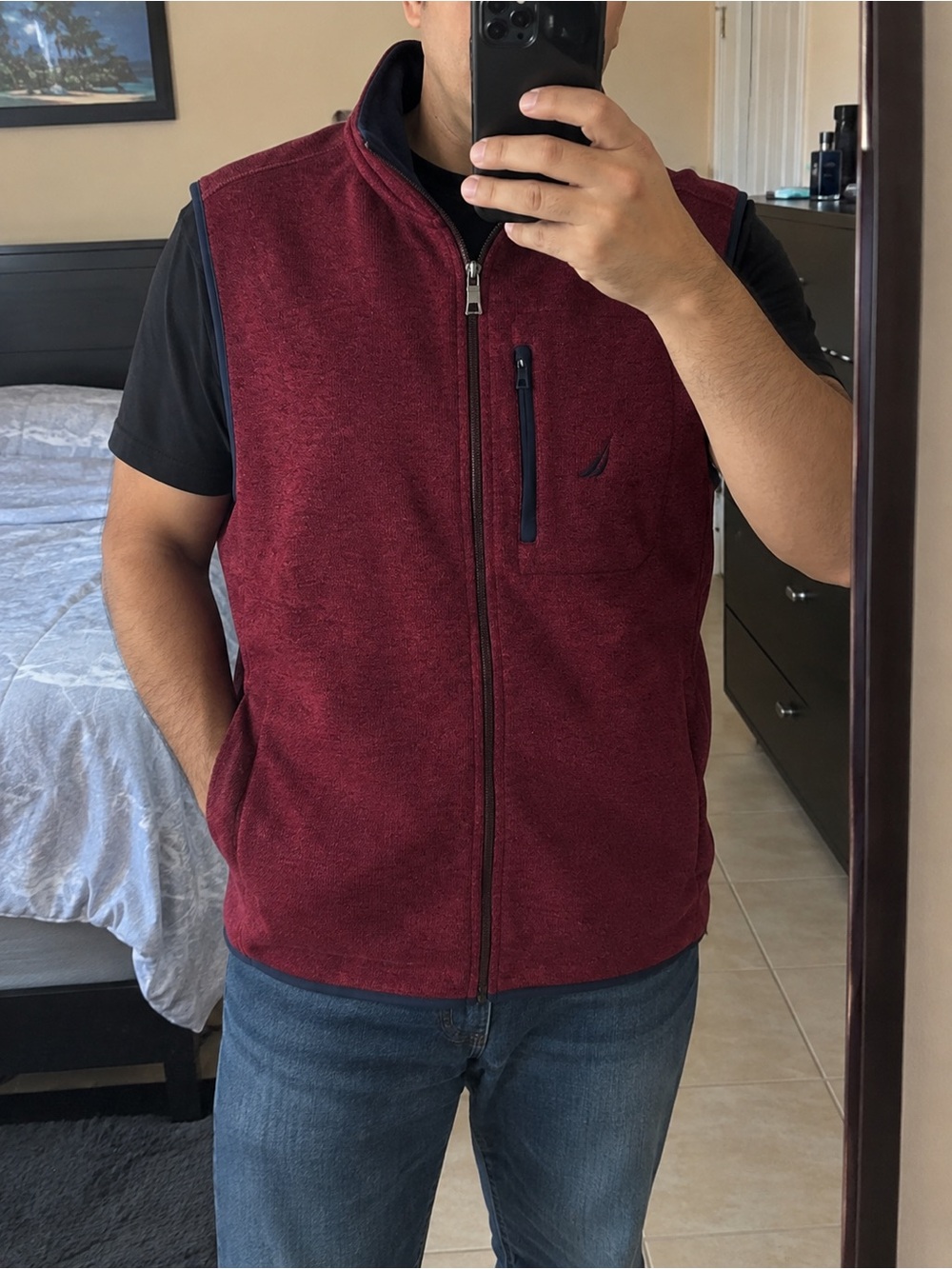 Nautica Burgundy Full-Zip Fleece Vest